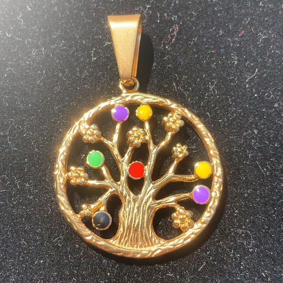 New Gold Tone Stainless Steel Tree of Life Pendant - Picture 6 of 10